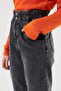 A167107 High Waist Lycra Gathered Anthracite Mom Jeanfrango Belted Denim Pants - 8
