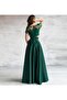 Emerald Green High Waist Pleated Satin Skirt with Pockets - 3