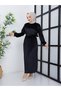 Women's Seasonal Belted Neck Pleated Velvet Long Sleeve Dress - 3