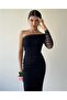 One Sleeve Half Off Shoulder Tulle Dress - 2