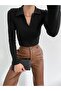Women's Long Sleeve Black Polo Neck Camisole Blouse Sra7799 - 2