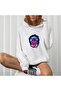 Sitting Astronaut White Hooded Oversize Printed Unisex Sweatshirt - 3