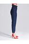 Navy Blue Lycra High Waist Women's Elastic Waist Button Detailed Fit Mom Jean Jeans - 4