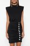 Black Satin Short Evening Dress with Shiny Stone Detail - TPRSS23EL00175 - 4