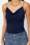 Lacivert Fitted/Vücuda Oturan Degaje Yaka Esnek Örme Bluz TWOSS21BZ0667 - 9