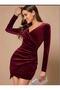 Asmetric Burgundy Velvet Dress Trend