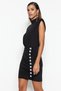 Black Satin Short Evening Dress with Shiny Stone Detail - TPRSS23EL00175 - 3
