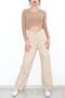 Women's High Waist Cream Cargo Pocket Jeans Cargo Pocket Pants - 3