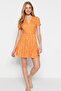 Orange Printed Double-Breasted Collar Mini Stretchy Knit Dress TWOSS21EL0241 - 5