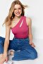Pembe Asimetrik Yaka Cut Out Detaylı Esnek Çıtçıtlı Örme Body TWOSS23BD00014