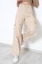 Women's High Waist Cream Cargo Pocket Jeans Cargo Pocket Pants - 5