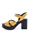Cross Strap Heeled Sandals Mustard Yellow Genuine Leather 391113219 - 3