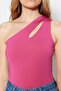 Pembe Asimetrik Yaka Cut Out Detaylı Esnek Çıtçıtlı Örme Body TWOSS23BD00014 - 4
