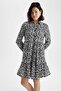 Shirt Collar Printed Mini Long Sleeve Dress