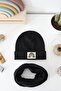 Black Rainbow Ribbed Labeled Beanie Neck Collar Set