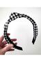 Women's Black and White Gingham Knot Hair Band Crown - 2