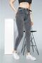 Women's Smoked Snow Wash High Waist Ankle Length Slim Leg Skinny Lycra Denim Trousers