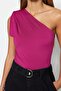 Fuchsia Asymmetrical Collar Flexible Knitted Body with Snaps from the Bottom TWOSS22BD00014 - 3