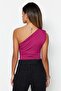 Fuchsia Asymmetrical Collar Flexible Knitted Body with Snaps from the Bottom TWOSS22BD00014 - 5