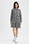 Shirt Collar Printed Mini Long Sleeve Dress - 2