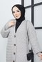 Women's Gray Basket Knit Buttoned Full Length Knitwear Cardigan - 3