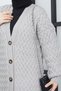 Women's Gray Basket Knit Buttoned Full Length Knitwear Cardigan - 8