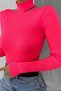 Women's Fuchsia New Season Collar Detailed Standard Size Ribbed Fisherman Knitwear Sweater