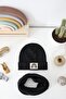 Black Rainbow Ribbed Labeled Beanie Neck Collar Set - 2