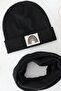 Black Rainbow Ribbed Labeled Beanie Neck Collar Set - 3