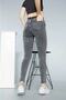 Women's Smoked Snow Wash High Waist Ankle Length Slim Leg Skinny Lycra Denim Trousers - 2