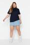 Lacivert Yakası Ribanalı Relaxed %100 Pamuk Örme T-shirt TBBSS23BF00019 - 4
