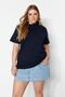 Lacivert Yakası Ribanalı Relaxed %100 Pamuk Örme T-shirt TBBSS23BF00019