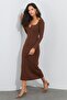 Women's Brown V-Neck Maxi Camisole Dress EY1086 - 6