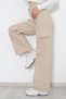 Women's High Waist Beige Cargo Pocket Jeans - 8