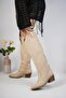 Beige Suede Cowboy Style Boots with Embroidery on the Toe and Sides - 2