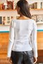 Women's White Hair Braid Detailed Heart Collar Ribbed Knitwear Blouse BLZ-19002115 - 2