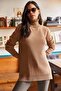 Women's Camel Turtleneck Side Slit Soft Textured Knitwear Sweater KZK-19000566 - 4