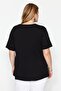 Siyah Bisiklet Yaka Geniş Kalıp %100 Pamuk Örme T-Shirt TBBSS22TS2094 - 5