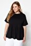 Siyah Bisiklet Yaka Geniş Kalıp %100 Pamuk Örme T-Shirt TBBSS22TS2094 - 4