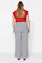 Gray Transitional Wide Leg High Waist Pleated Woven Fabric Trousers Tbbss22Pl0448 - 9