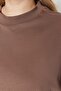 Kahverengi Yaka Ribanalı Geniş Kalıp Basic %100 Pamuk Örme T-shirt TBBSS23BF00017 - 5