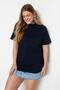 Lacivert Yakası Ribanalı Relaxed %100 Pamuk Örme T-shirt TBBSS23BF00019 - 2