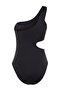Siyah Tek Omuz Cut Out Detaylı Dokulu Regular Mayo TBESS22MA0064 - 9