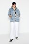 Light Blue Boyfriend Denim Jacket with Pockets TBBSS23AG00000 - 3