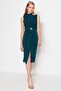 Emerald Green Body-fitting Sleeveless Drape Detailed Belt Midi Flexible Knitted Pencil Dress TWOSS22EL0756