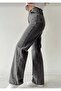 Women's Smoked Snow Washed High Waist Palazzo Jean Trousers - 2