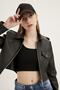 Women's Black Crop Leather Jacket - 5