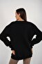 Women's Black Courage Printed Crew Neck Oversize Sweatshirt - 7
