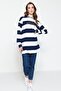Lacivert Oversize Baskılı Örme Çizgili Tunik TCTSS23UK00041 - 5