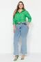 Açık Mavi Yüksek Bel Pis Uç Detaylı Geniş Paça/Wide Leg Comfort/Orta Esnek Jeans TBBSS23CJ00009